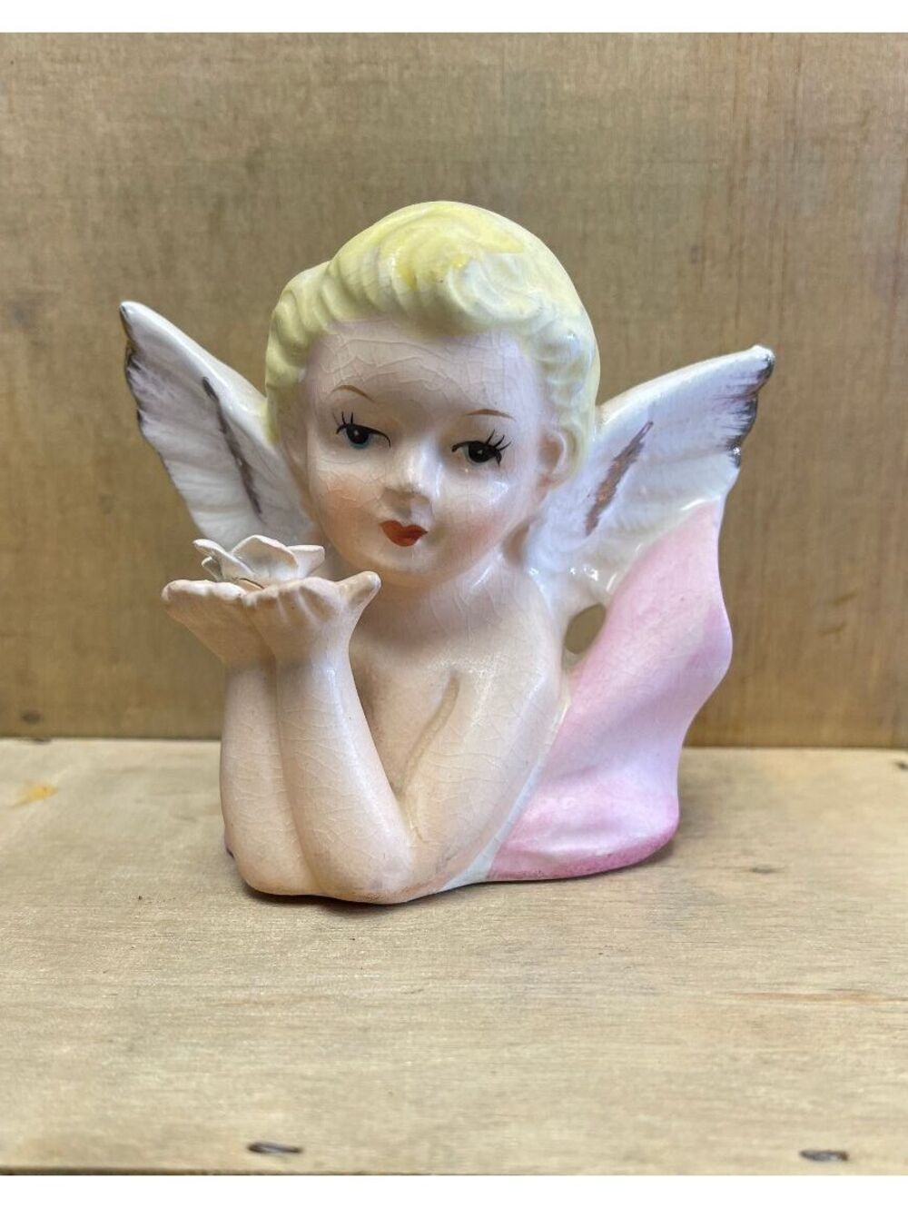 Vintage Porcelain Angel Cherub Planter Vase